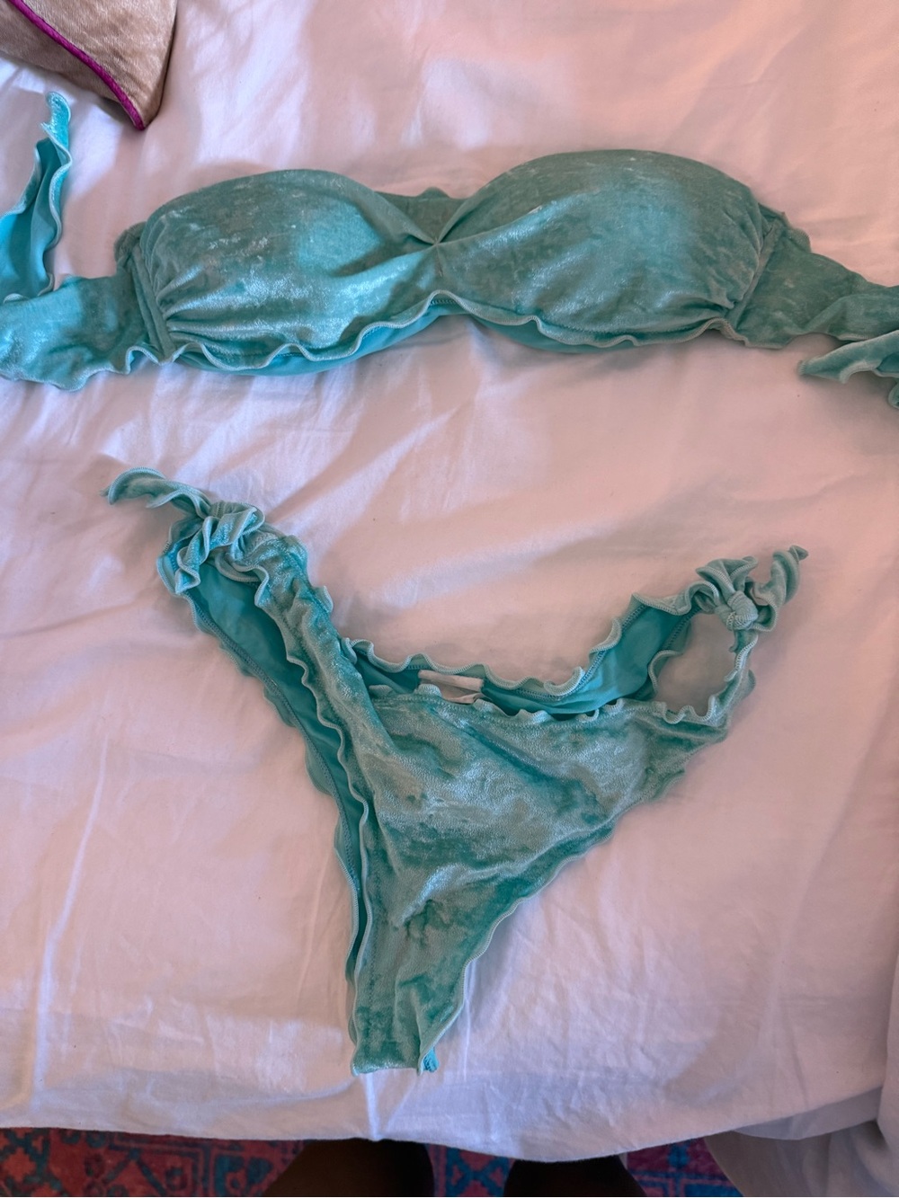 Ruffled Bandeau Bikini Set in Aqua Teal